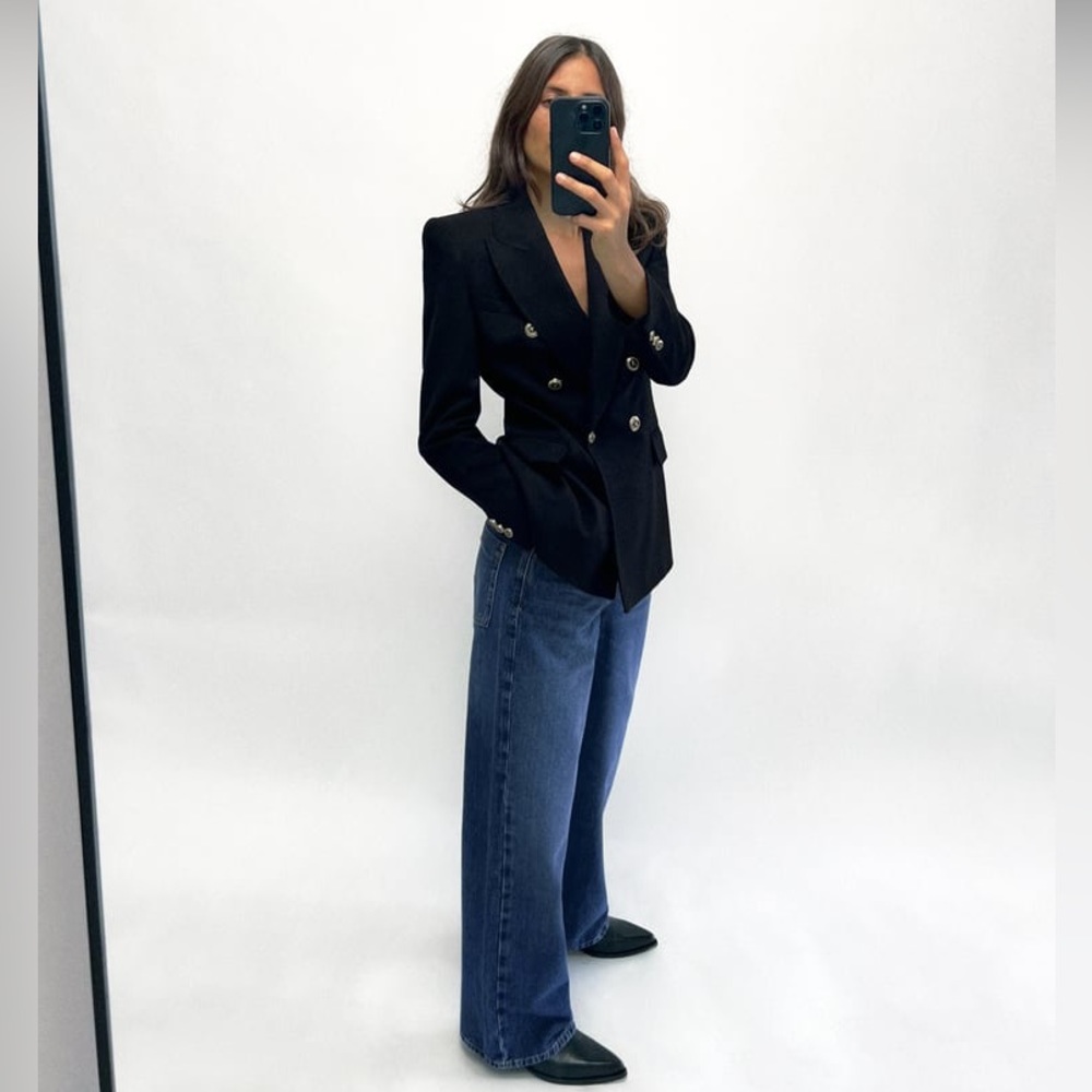 NEW zara double breasted gold button blazer